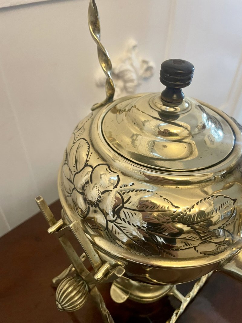 Antique Victorian Quality Brass Spirit Kettle on Stand - Image 11